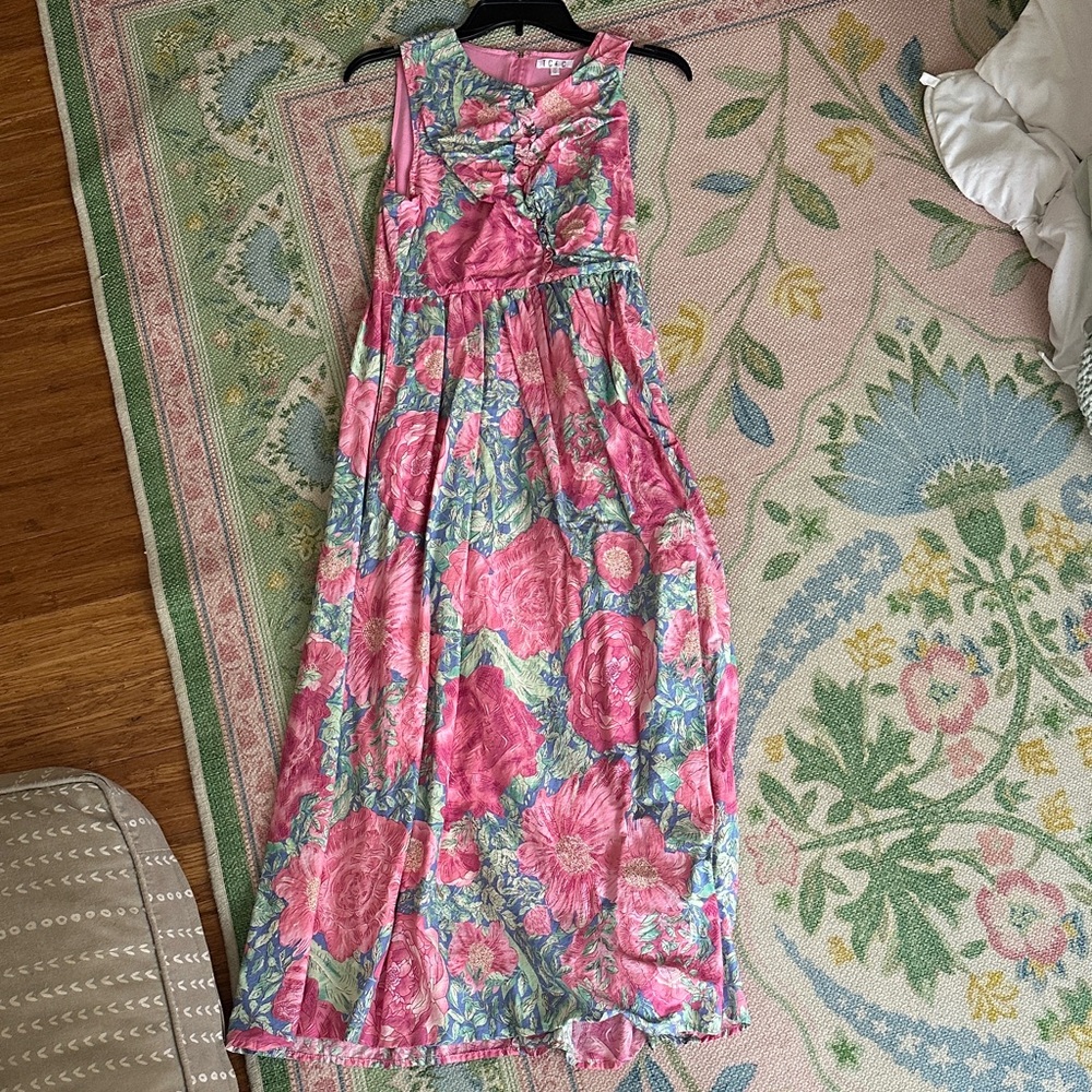 Floral blue and pink midi dress